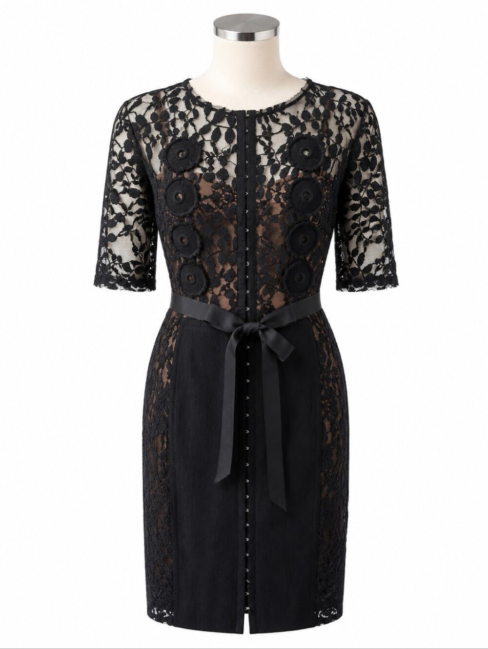 Beguile By Byron Lars Black Lace Carissima Sheath Dress Sz 8P Nude Lining Gothic